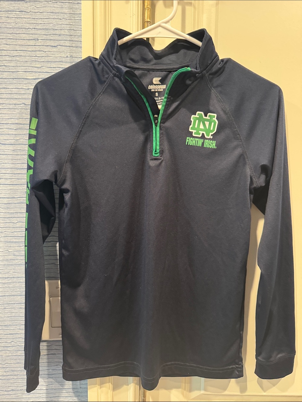 Notre Dame Navy Pullover with Green Trim